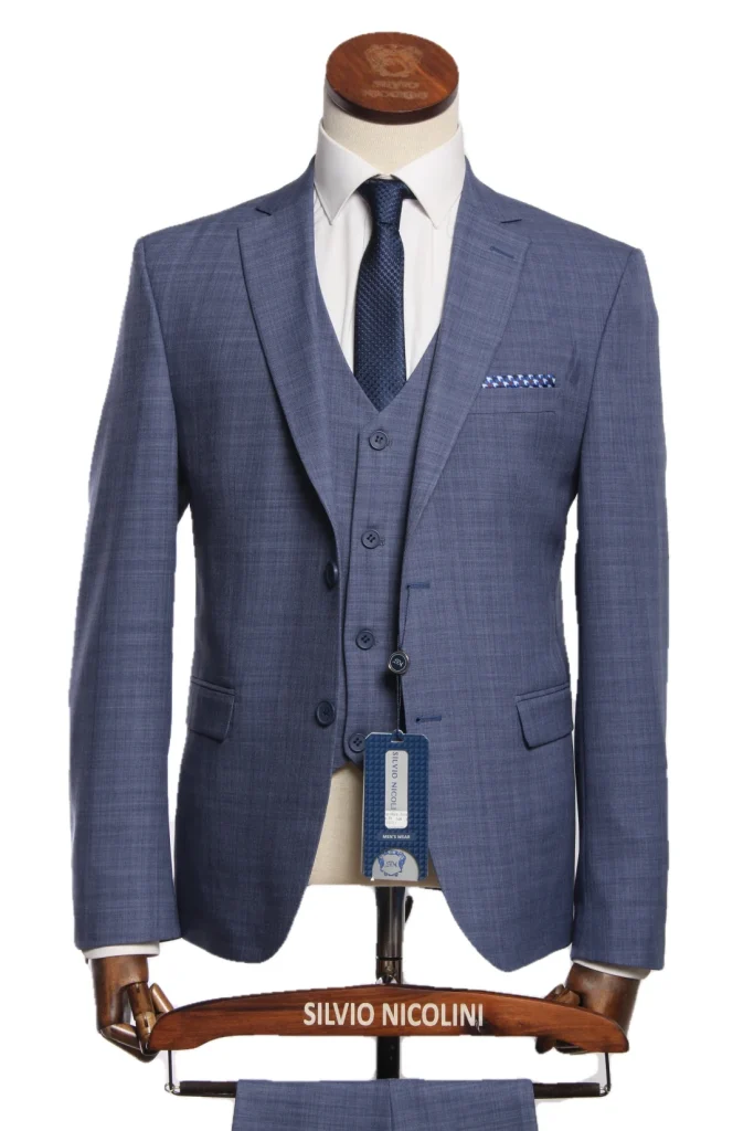 Мужской костюм "Ламори" синий тройка slim fit