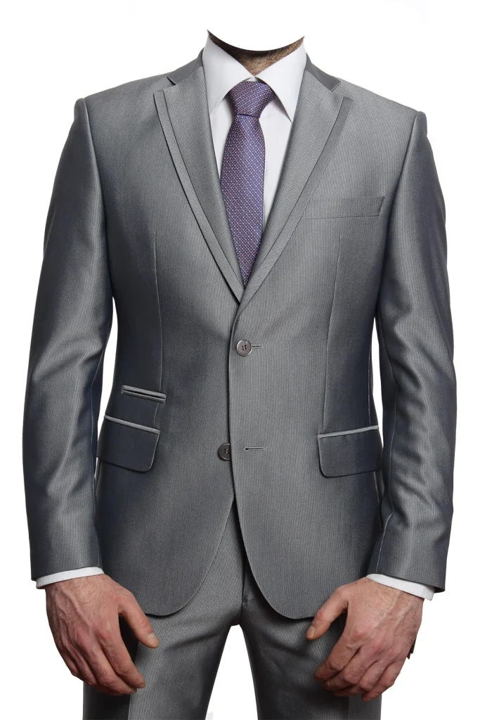 Мужской костюм "Рельеф" серебряный двойка slim fit