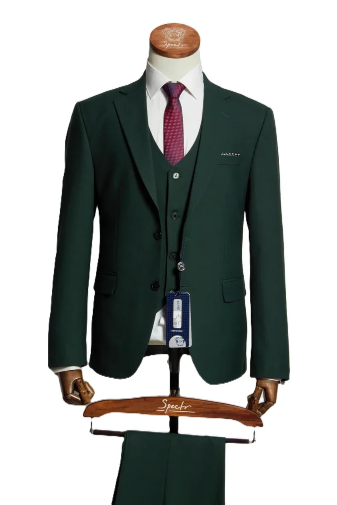 Мужской костюм "Ригель" зеленый тройка slim fit