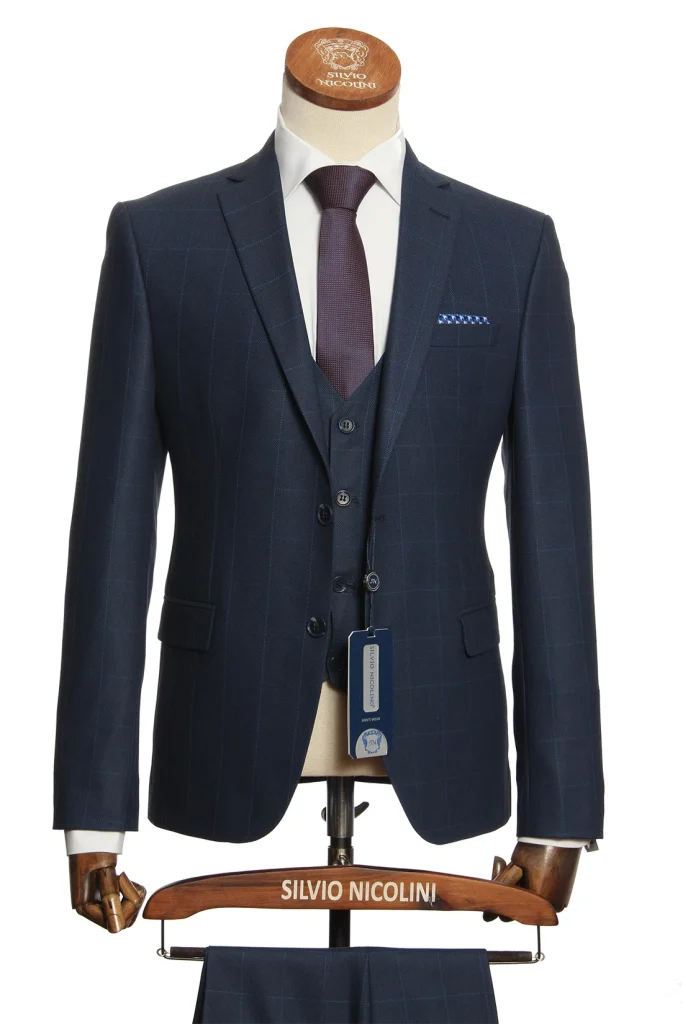 Мужской костюм "Савант" синий тройка slim fit