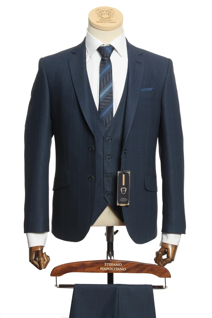 Мужской костюм "Савантъ" синий тройка slim fit