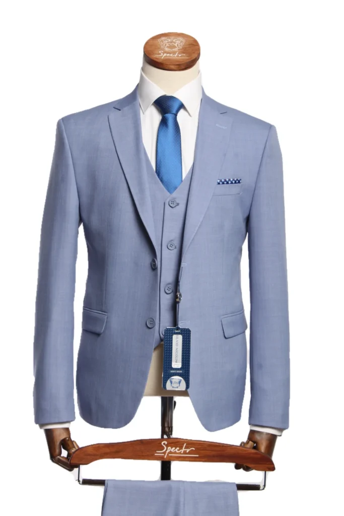 Мужской костюм "Фотон" голубой тройка slim fit